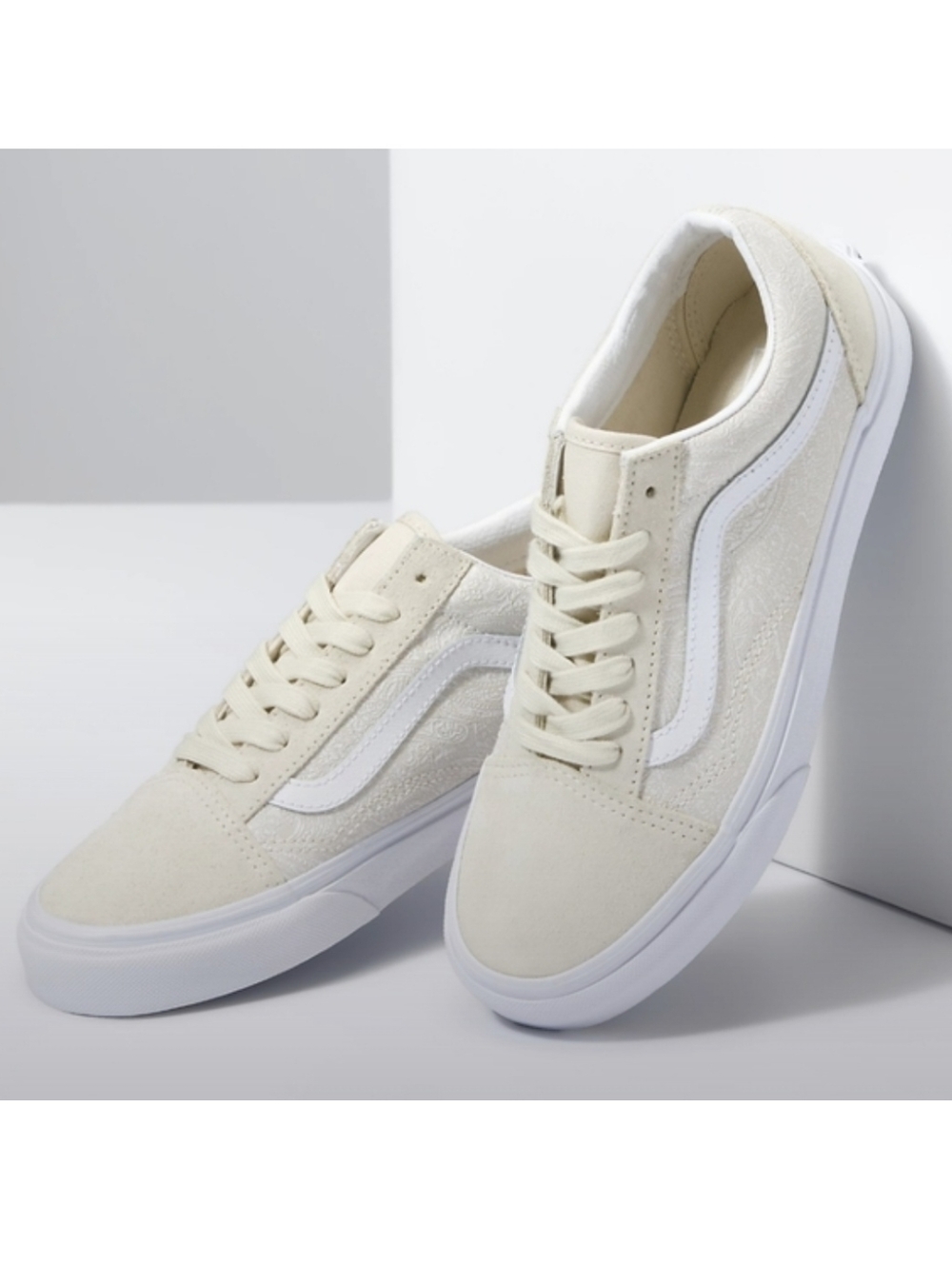 Vans Cream and White Old Skool Low-Top Sneakers
